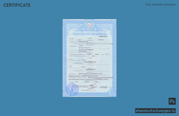 Ukrainische Geburtsurkunde im PSD-Format – Beispielvorschau